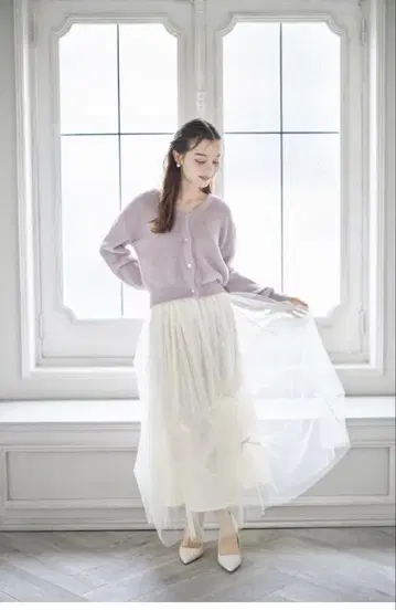 tocco closet 리본 포함 드레이프 튤 롱 스커트