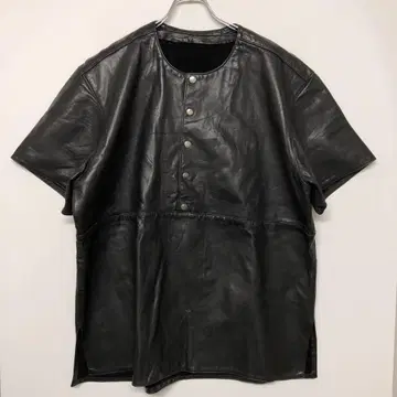 올드 아메카지 스트릿 구제 의류 천연 가죽 반팔 풀오버 셔츠