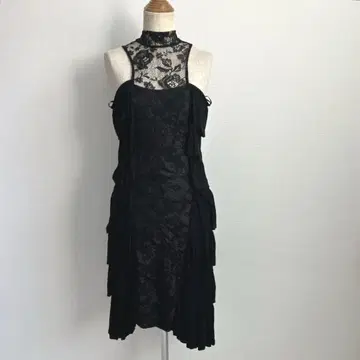 ZARA 자라 컬렉션 레이스 절개 슬리브리스 프릴 원피스 블랙