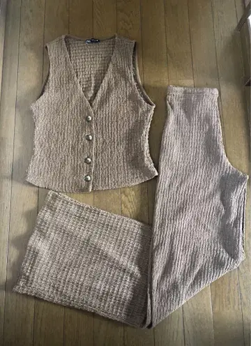ZARA 자라 브라운 텍스처 셋업 슬리브리스 팬츠