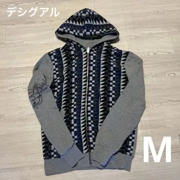 데시구알 남성용 후드티 M 그레이 체크 무늬 속기모