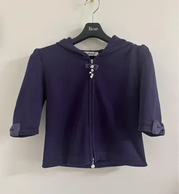 Rene 오부 소매 리본 펄 지퍼 가디건