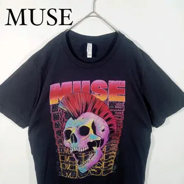 MUSE 스컬 그래픽 티셔츠 블랙 밴딩 락 L