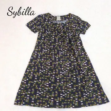 Sybilla 시빌라 네이비 올 패턴 패턴 원피스 반팔 L