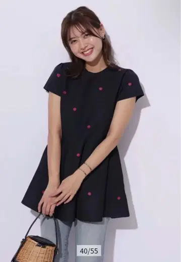 당일 발송 아푸와이저 리셰 도트 니트 튜닉 네이비