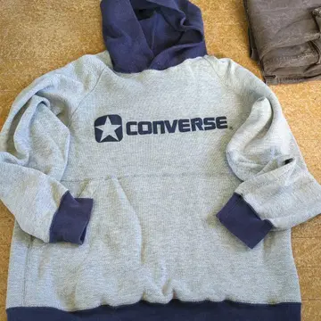 CONVERSE 후드 부착 후드티 리버서블 그레이/네이비