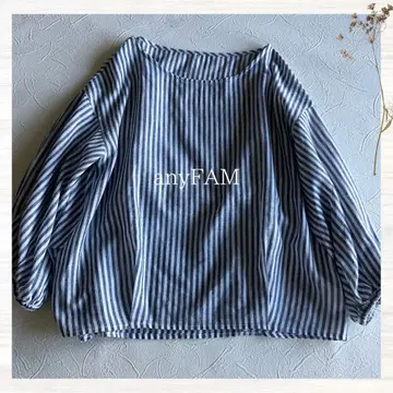 anyFAM 린넨 혼방 스트라이프 블라우스 풀오버 루즈핏 L