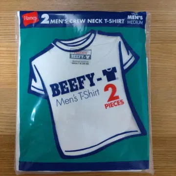 Hanes BEEFY-T 남성용 티셔츠 M 2장 세트 화이트 구형 택