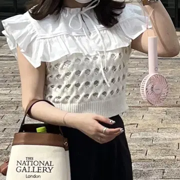 릴리 브라운 홀 케이블 니트 탑 & 2Way 스퀘어 프릴 칼라