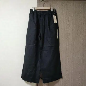 린넨 워싱 이지 와이드 팬츠 L 블랙 여성용