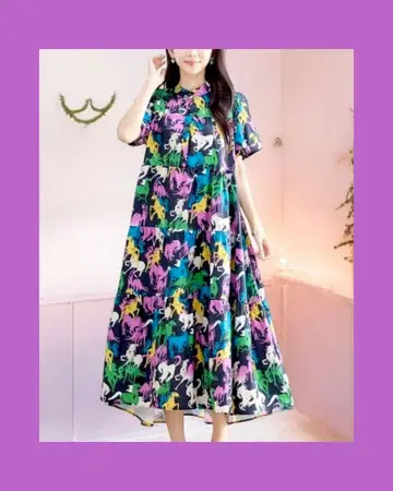 미사용 새상품! 컬러풀 말 패턴 A 라인 원피스 L~XL