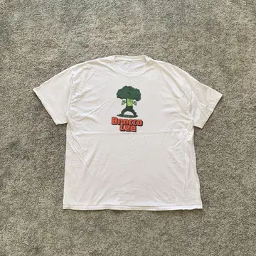 2XL 상당 빈티지 반팔 티셔츠 브로콜리 화이트 화이트 구제 의류