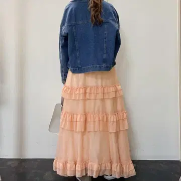 ELENCARE DUE 시어 프릴 티어드 스커트 오렌지