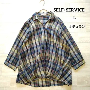 SELF+SERVICE 셀프 서비스 체크 7부 소매 블라우스 L 나츄란