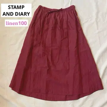 스탬프 앤 다이어리 린넨 100% 롱 스커트 빨간색 원사이즈
