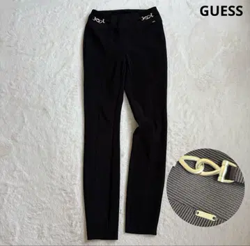 컨디션 최상] GUESS. 리브 레깅스 팬츠 허리 모티브 로고 블랙 슬림
