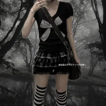 다크 코어 다크 코켓 큐롯 미니 스커트 체크 헤이세이 여자 아이
