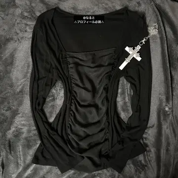 다크 코어 다크 코케트 라메 개더 발레 코어 블랙 티셔츠