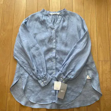 Ray BEAMS 린넨 키 넥 셔츠 블루