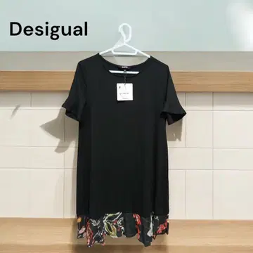 '새상품' Desigual 블랙 반팔 튜닉 원피스 플라워 프린트