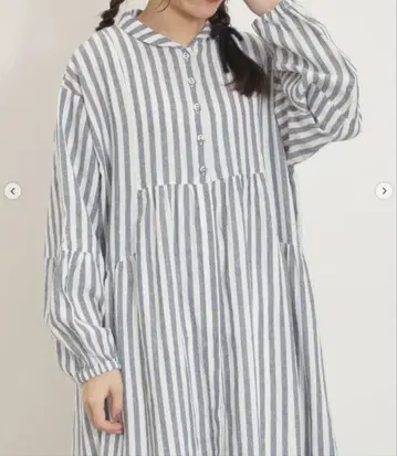 크로스 린넨 숄카라 원피스 M 사이즈 스트라이프