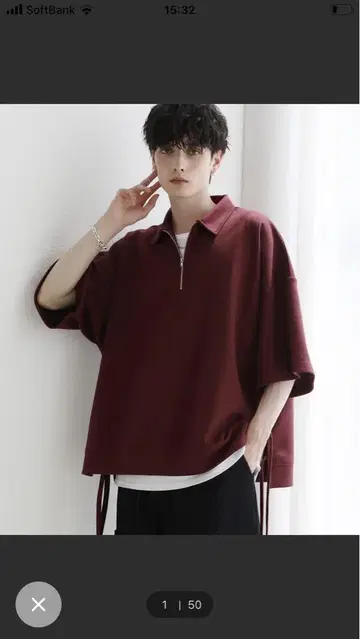 ETELIO 사이드 레이스 하프 지퍼 5부 소매 카노코 분또 풀오버