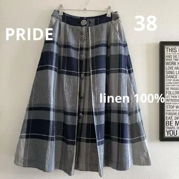 PRIDE 프라이드 린넨 100% 체크 스커트 빈티지풍 스커트
