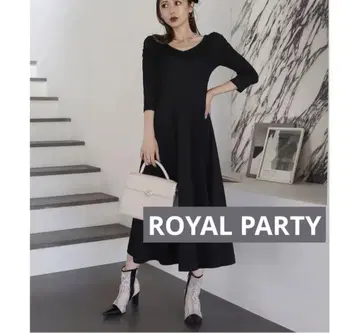 ROYALPARTY 파워 숄더 니트 플레어 원피스 여성용