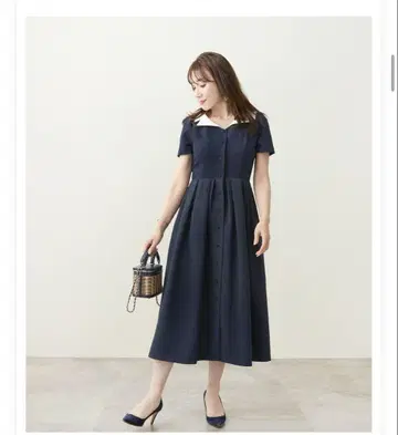 네이비 반팔 셔츠 원피스 A 라인