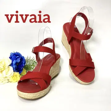 새상품급 VIVAIA 라운드토 웨지솔 샌들 39 레드