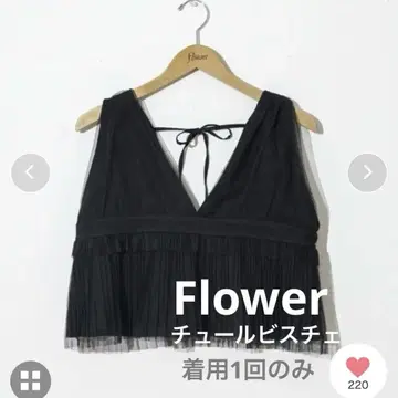 Flower 튤 V 넥 뷔스티에 블랙