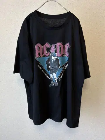 AC/DC 79s 월드 투어 라이브 티셔츠 프린트 블랙