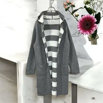 AZUL BY MOUSSY 후디드 롱 가디건 [M] 그레이 보더