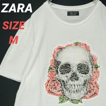 ZARA 자라 티셔츠 반팔 티셔츠 남성용 화이트 리버서블 스팽글