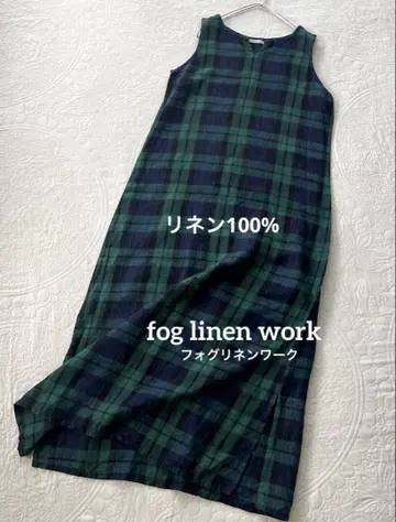 fog linen work 린넨 100% 블랙 워치 원피스 긴 길이