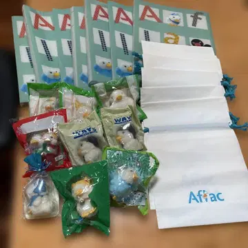 Aflac 봉제 인형과 클리어 파일 세트, 복조리 주머니 묶음 판매
