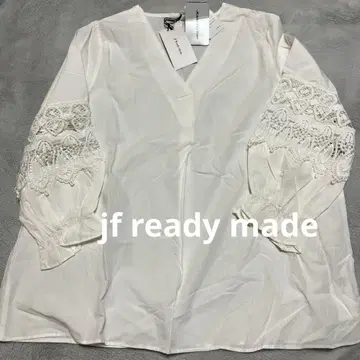 jf ready made 화이트 V넥 레이스 셔츠 프리