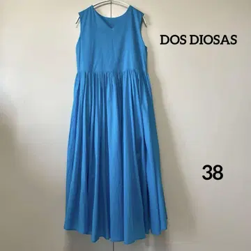 DOS DIOSAS 면 볼륨 개더 롱 원피스 슬리브리스 블루