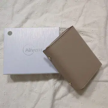 Alivern 베이지 두겹 천연 가죽 지갑 박스 포함