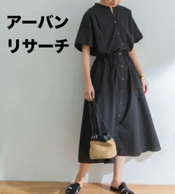 어반 리서치 URBAN RESEARCH 린넨 블렌드 개더 원피스 블랙