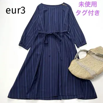 eur3 미사용 택 포함 스트라이프 원피스 빅 사이즈 15 네이비