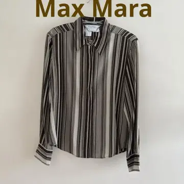 Max Mara 100% 실크 셔츠 블라우스 브라운 계열 스트라이프