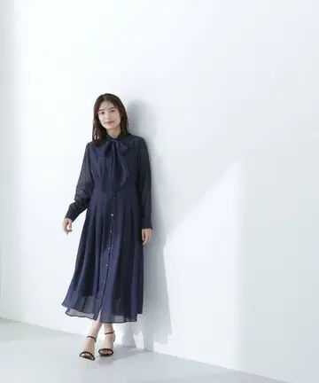 시어 스트라이프 보타이 원피스