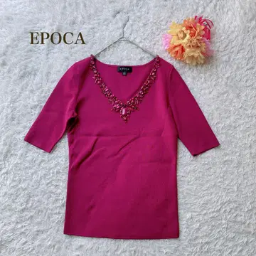 EPOCA 에포카 [XS] 비즈 장식 V 넥 상의 진한 핑크 선명한