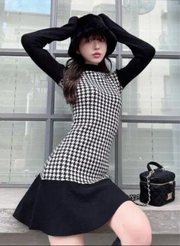 darich 포인트 프릴 체크 미니 원피스
