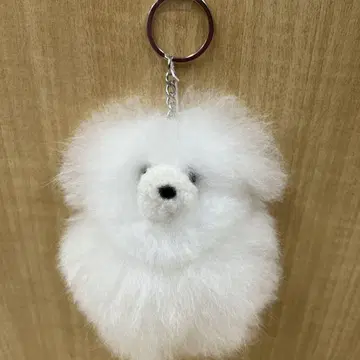 알파카 순모 곰 키링 화이트