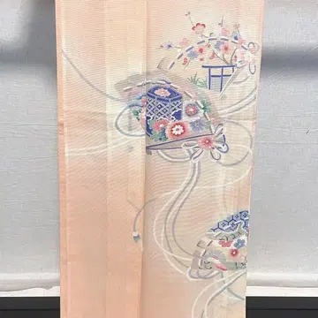 D117 여름 기모노 호몬기 부채 핑크 명주 순수 실크 컨디션 최상