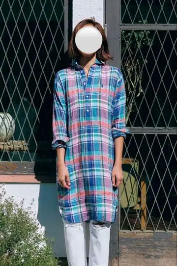 폴로 랄프로렌 린넨 셔츠 체크 무늬 사이즈 0 스키퍼