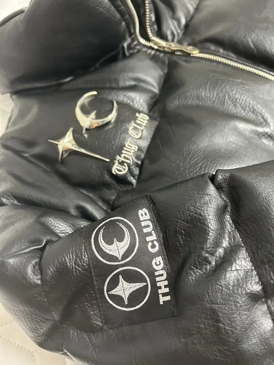 Thug Club Leather Puffer Jacket Black