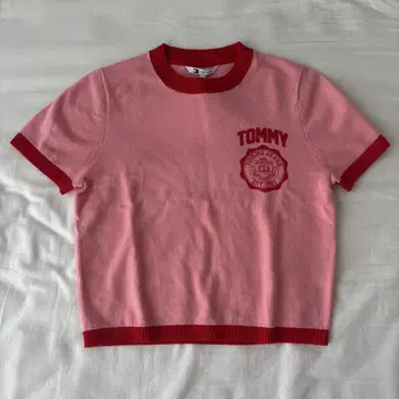Tommy 로고 반팔 니트 핑크
